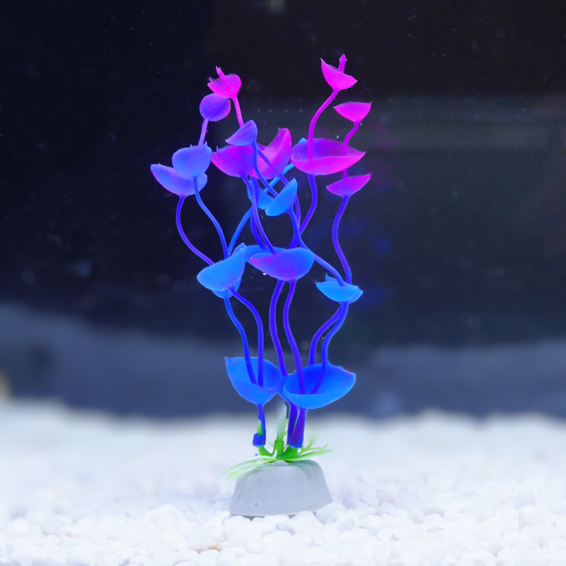 Acuario hierba plástica simulación acuática acuario pecera decoración paisajismo planta flor azul corta simulación hoja reptil planta