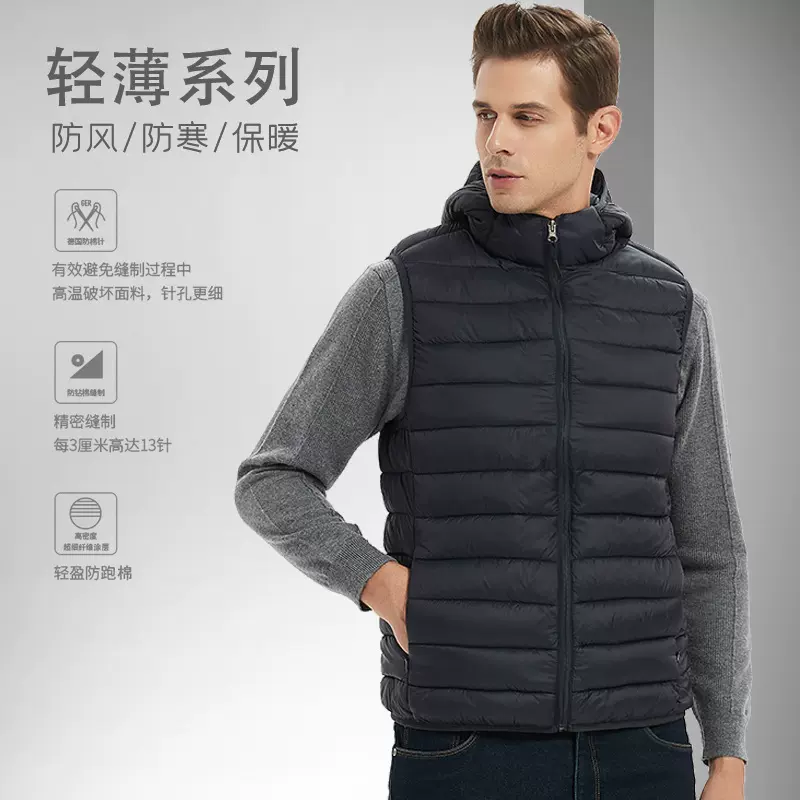 跨境马甲男冬季连帽棉服男士背心坎肩羽绒棉马夹保暖棉衣外套批发