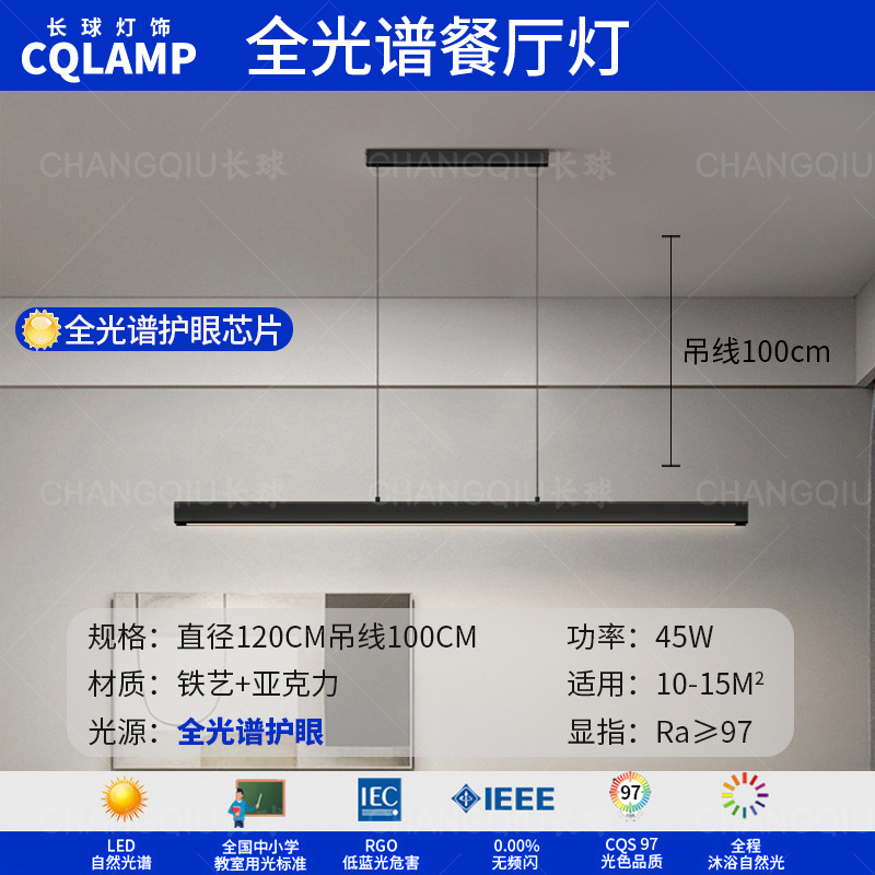 Luz de techo, lámpara de sala de estar, lámpara principal de espectro completo, protección de ojos, lámpara de dormitorio moderna simple sin hendiduras, lámpara negra Zhongshan