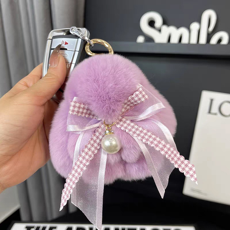 Cute imitación de conejo peludo arco pequeño conejo llavero de automóvil colgante in peluche muñeca mochila colgante