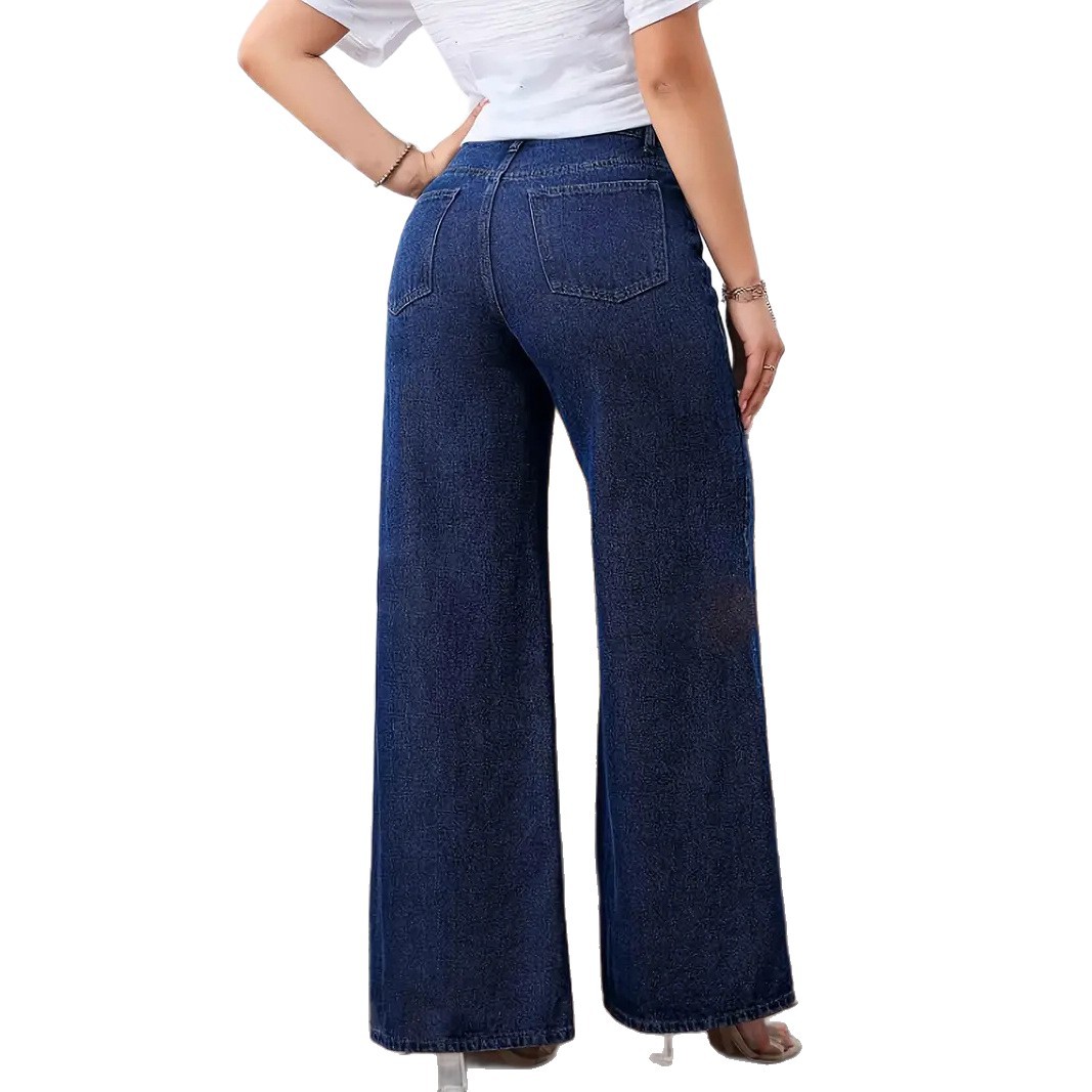 Women's Classic Washed Denim Jeans - Straight Wide Leg Fit, Comfortable Stretch Fabric, Simple & Fashionable Everyday Pants_ecoleips.com
