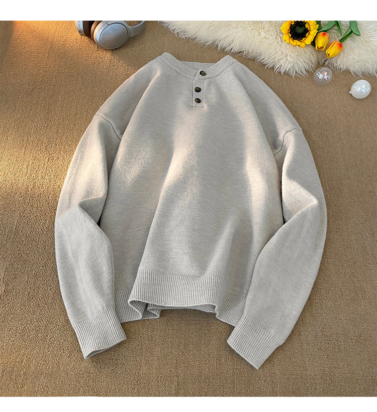 Cleanfit Henley Knit Sweater – Heavyweight Relaxed Pullover With Ribbed Hem_voghion.com