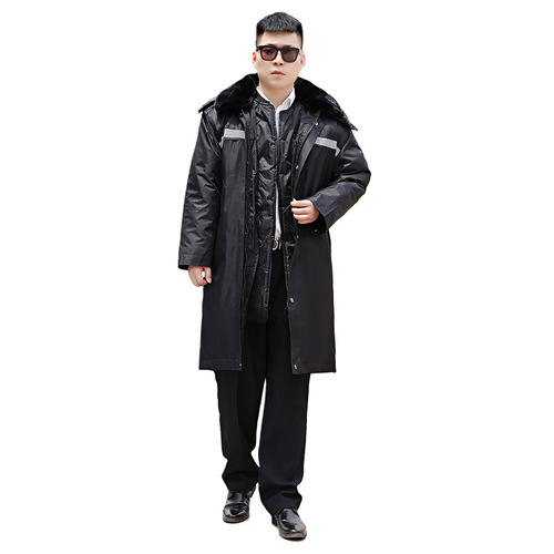 Long-style multi-functional security coat, winter cold-proof coat, cotton coat, extended hooded winter reflective cotton coat, work uniform, wholesale