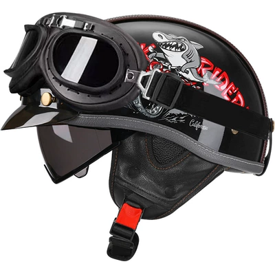Motosiklet kaskı (dəbilqə) — Men and Women Summer All-Season Motorcycle - bright-black-shark-bully-tea-mirror-black-frame-mirror-m