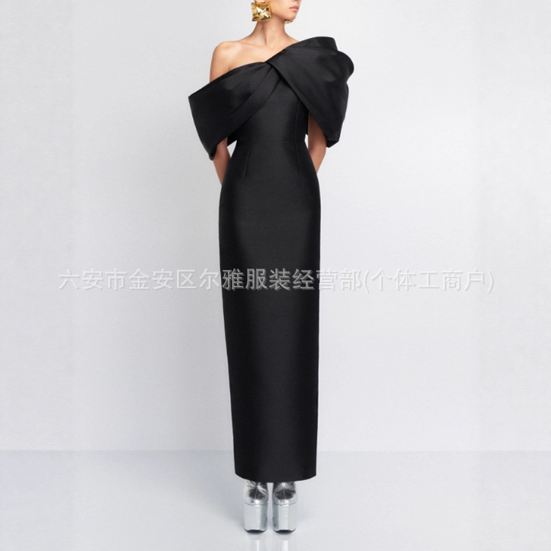 Cross-Border Foreign Trade Evening Dress with One-Shoulder Design, Slim Fit, Elegant Long Gown for Banquets, Wholesale Cross-Border Foreign Trade Evening Dress with One-Shoulder Design, Slim Fit, Elegant Long Gown for Banquets, Wholesale
