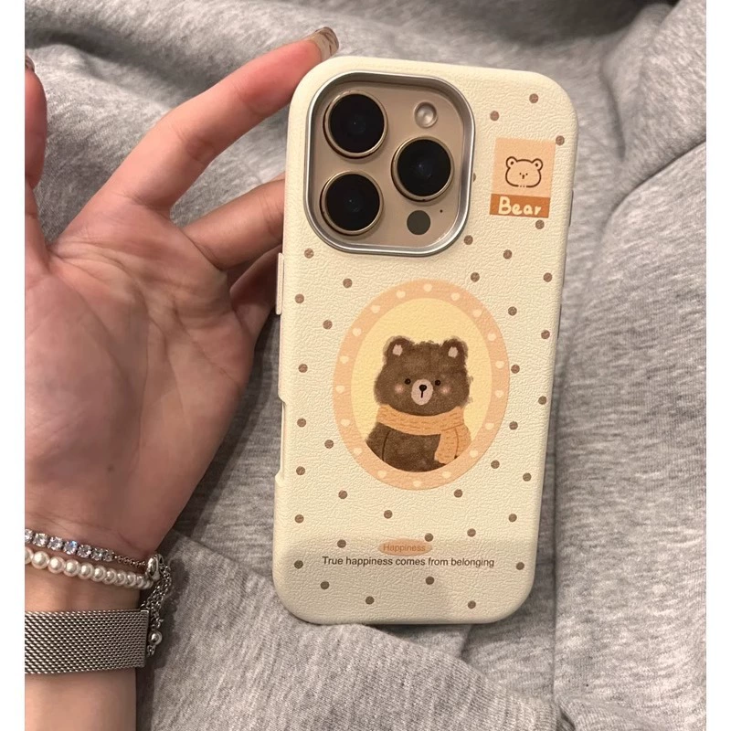Apple, совместимый шарф, iPhone16, iPhone16 Pro, чехол для телефона, iPhone11, мультяшная металлическая iPhone11 Pro, с маленькими медведями