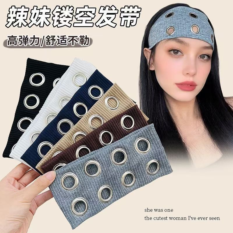 Hot Girl agujeros redondos huecos elásticos bandas de cabello europeas y americanas retro gótico punk subcultura rock festival de moda tocado