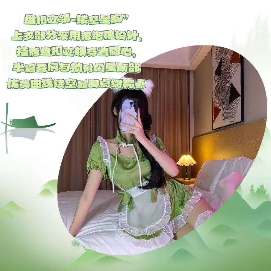 Lolita Maid Costume Set with Lace Apron and White Tights — detail image 3