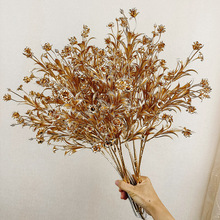 金色玫瑰仿真花高枝假花婚庆装饰新年福桶植物塑料花材厂家批发