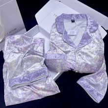 小翻领紫色新款感睡衣女金丝绒秋冬季洋气家居服加绒轻奢