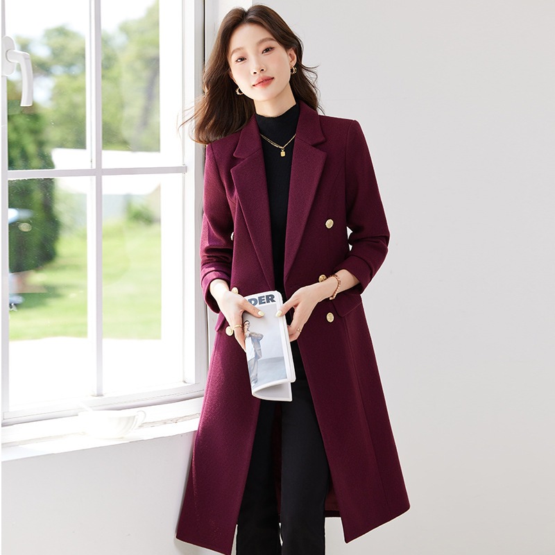 Purple Long Trench Coat for Women, Autumn and Winter 2025 New Fashion Versatile Petite Stylish Blazer Coat
