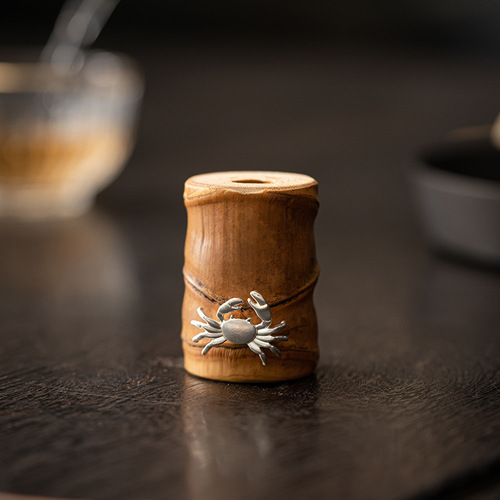 Luohan Bamboo root cover with pot cover, bamboo cover with teapot small cover, silver high-end tea table and tea pet ornaments