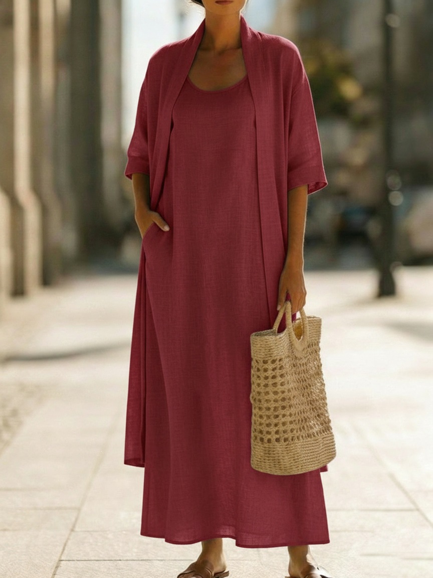 Women's Clothing Women's Simple Loose Comfortable Stylish Cotton Linen Two Piece Dress Early Summer Perfect Clothing_ecoleips.com