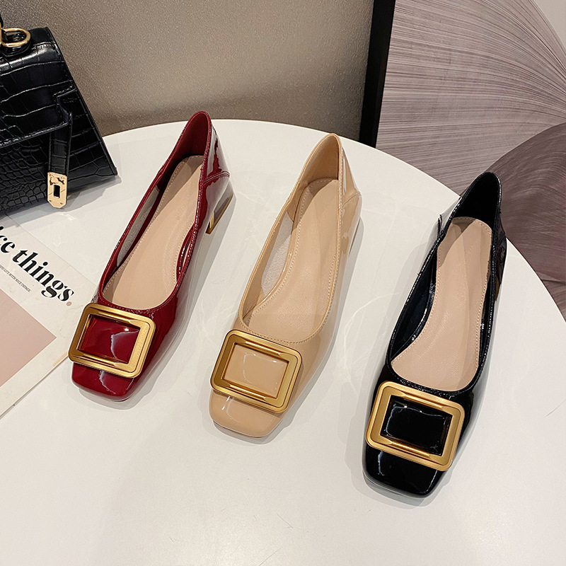 Echt Koeienhuid Enkele Schoenen Vrouwen 2023 Nieuwe All-Match Dikke Hakken Lakleer Damesschoenen Comfortabele Ondiepe Mond schoenen Met Hoge Hakken Zomer_voghion.com