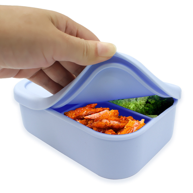 Caja de almuerzo fresca de microondas, caja de almuerzo para niños, caja de almuerzo de gran capacidad sellada, caja de almuerzo rectangular dividida, caja de almuerzo de silicona