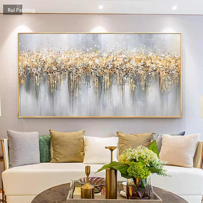 纯手绘油画黄金树轻奢抽象肌理画新年客厅挂画沙发背景装饰画
