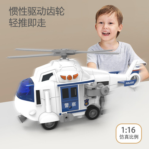 Large Police Rescue Helicopter Model Toy Car with Lights and Music and Inertia Transport Helicopter