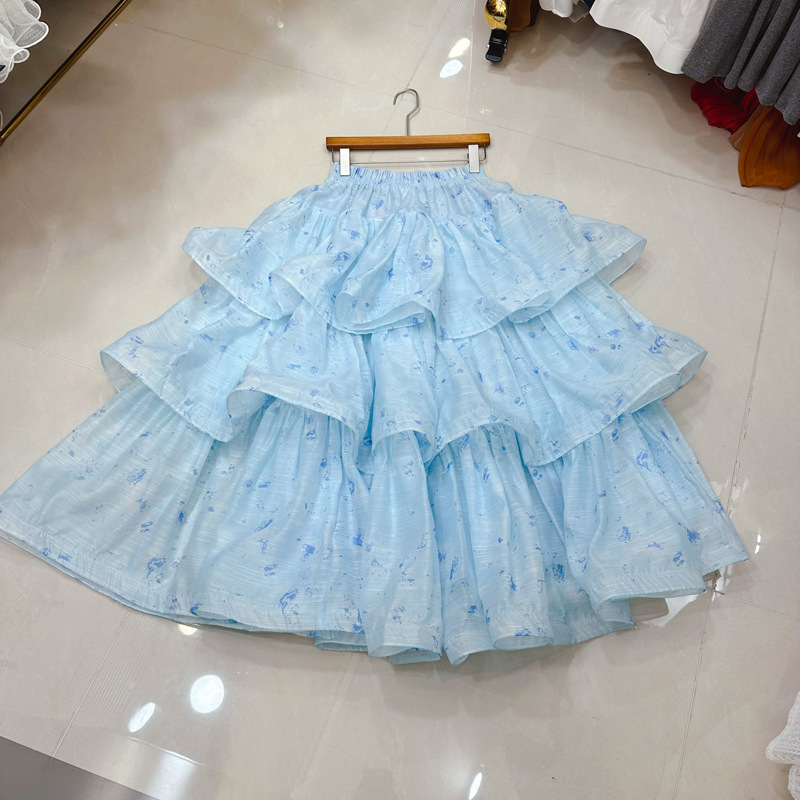 Amazon Cross-Border Australian Fishbone Support Cake Skirt Tutu Skirt Printed Long Skirt High Waist
