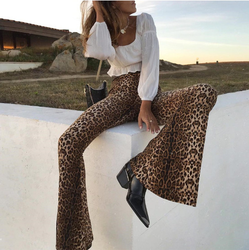 European and American Cross-Border Aliexpress Amazon 2024 Autumn Women's New Aliexpress Leopard Print Flared Women's Sports Pants