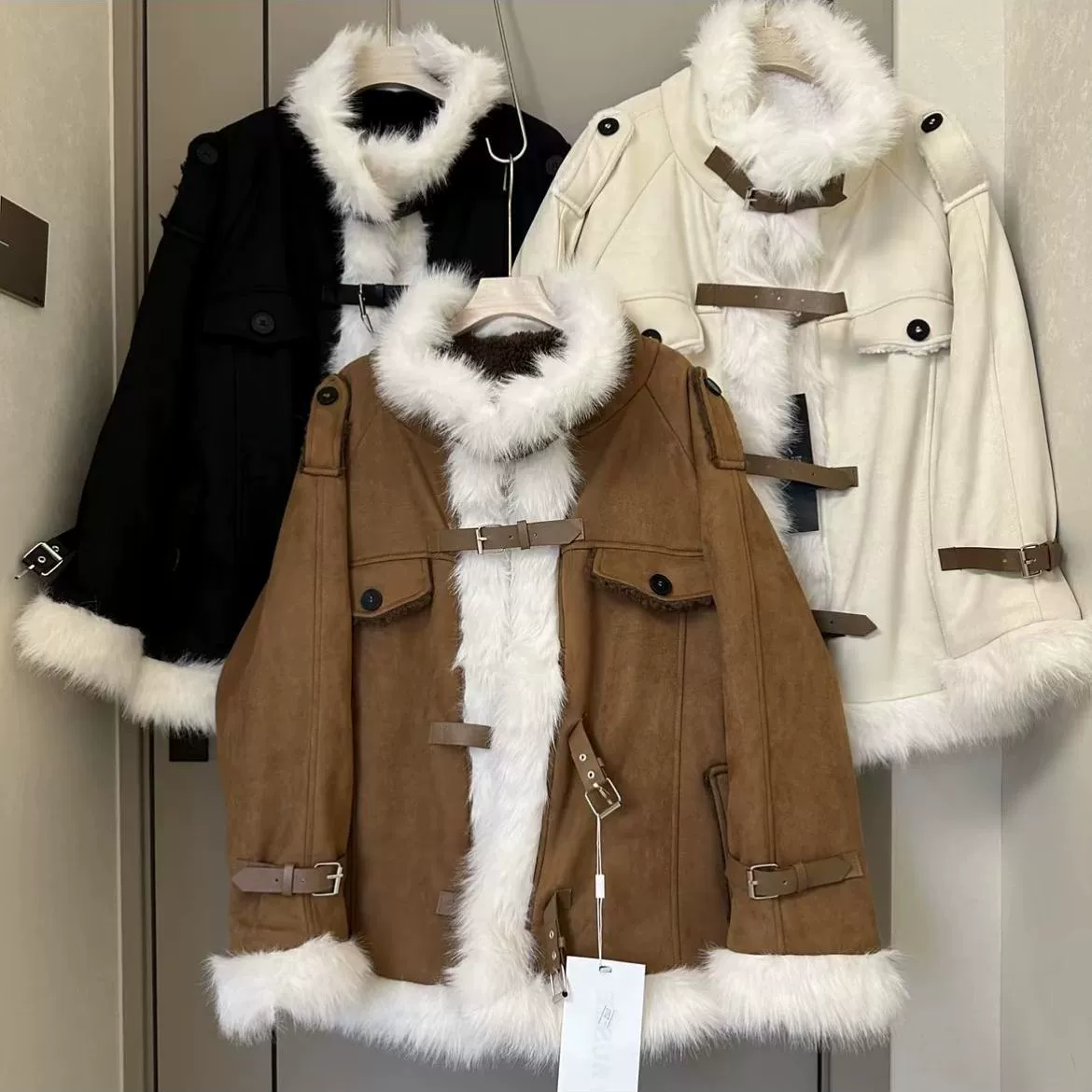 Оленья кожа плюшевая бархатная американская ретро шерстяная шерстяная куртка Mailard Женская зимняя пара свободная дикая теплая волна