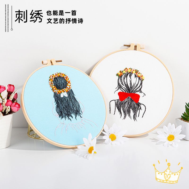 Nuevo original DIY material bordado hecho a mano Paquete Europeo simple sketch Girl back figura traje de costura inglés