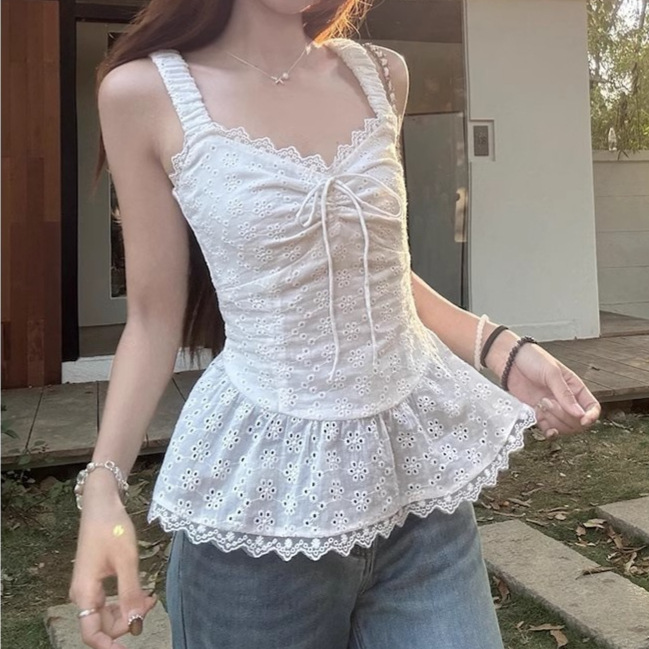 Pure Desire Lace Strap Design White Camisole Women's Summer New Fashion Sweet and Spicy Slim Top Women