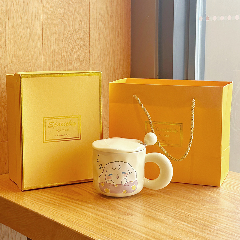 Taza de cerámica diversión desayuno taza Linda taza hogar taza de beber taza de oficina chica regalo con tapa cuchara