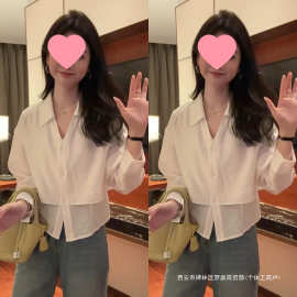 跨境白色假两件衬衫女5秋季新时尚休闲减龄系带腰显瘦防晒衣图片