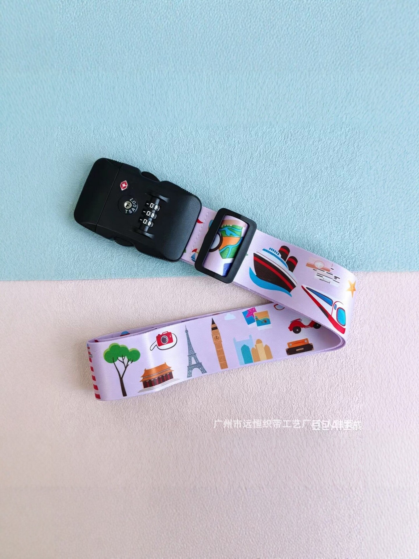 TSA combination lock luggage strap, colorful printed travel suitcase fastening strap, anti-theft checked baggage reinforcement strap, multiple styles available