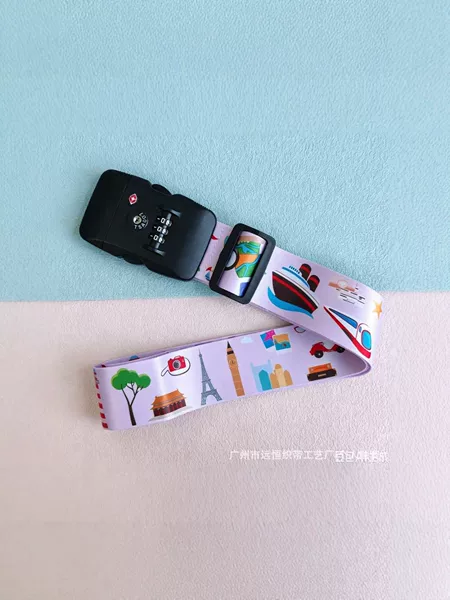 TSA combination lock luggage strap, colorful printed travel suitcase fastening strap, anti-theft checked baggage reinforcement strap, multiple styles available