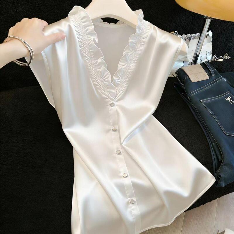 Silk mulberry silk blouse, V-neck, pure silk shirt, new summer solid color top Silk mulberry silk blouse, V-neck, pure silk shirt, new summer solid color top