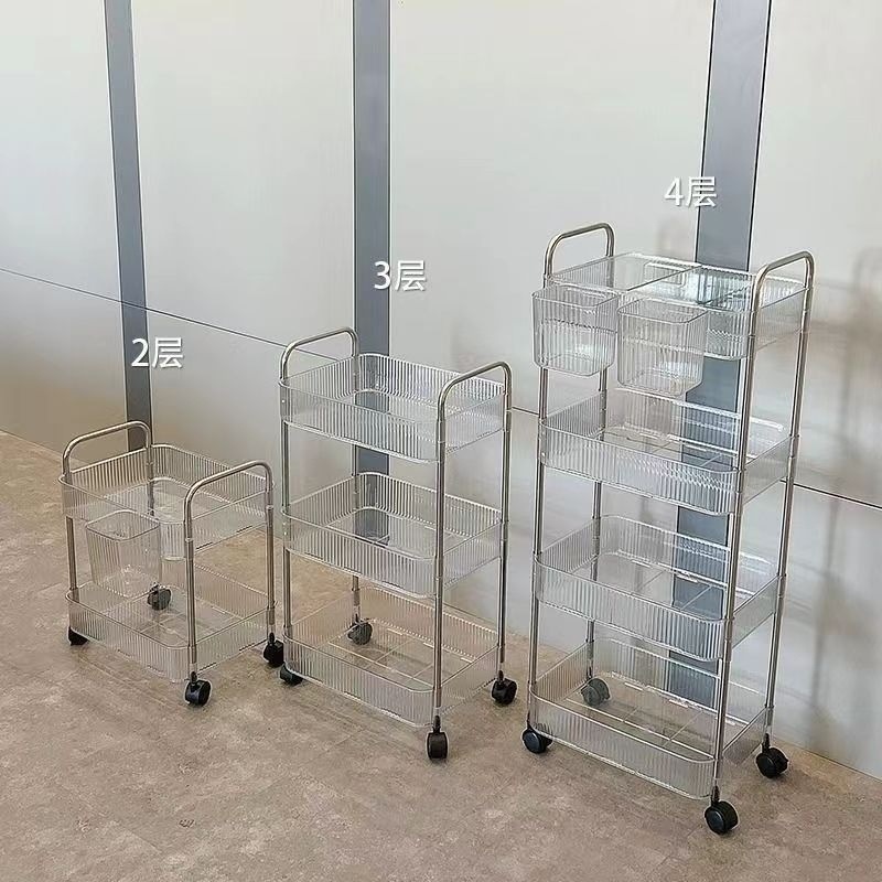 家用透明收纳置物架小推车零食架置物架多功能美容推车多层收纳架|undefined