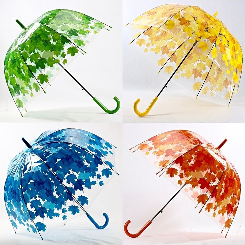 Summer Green Leaf Maple Leaf transparent umbrella sunny and rainy dual-use exhibition gift umbrella personal creative fashion artistic straight umbrella
