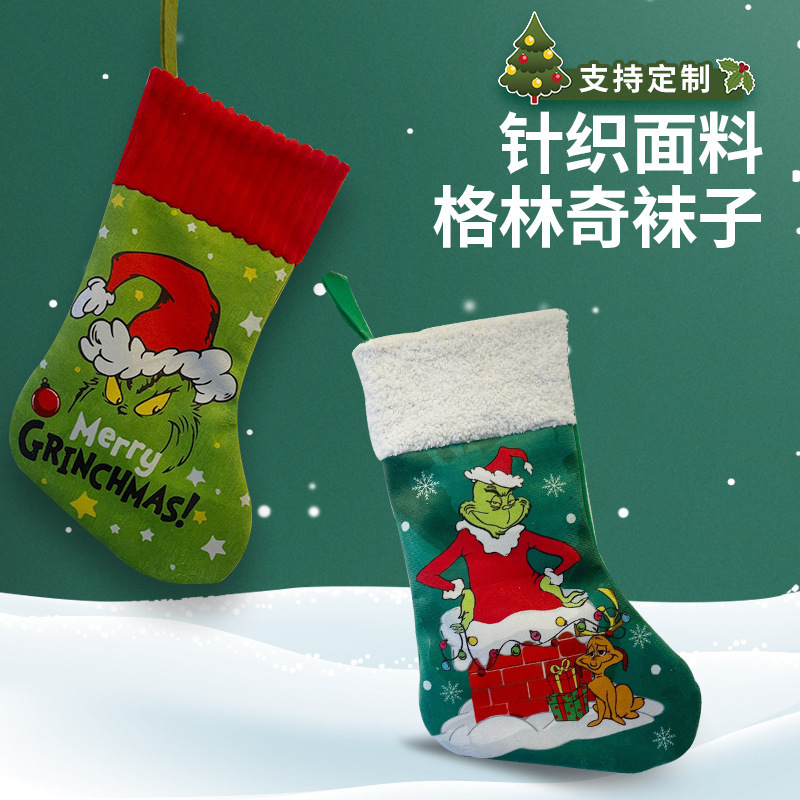 Cross-border Christmas New Products Grinch Christmas Stocking Funny Gift Bag Candy Bag Christmas Tree Hanging Decorations Cross-border Christmas New Products Grinch Christmas Stocking Funny Gift Bag Candy Bag Christmas Tree Hanging Decorations