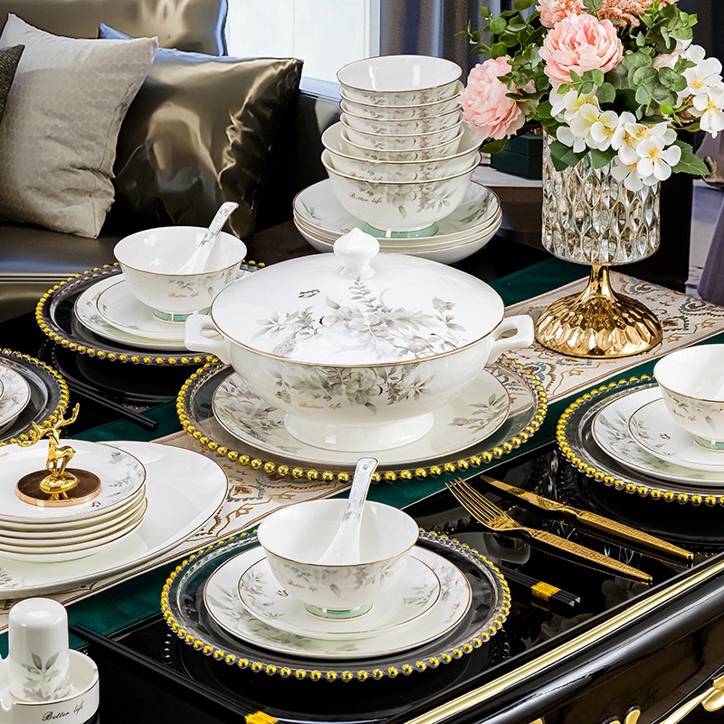 景德鎮碗碟套裝家用骨瓷餐具喬遷送禮歐式高端碗盤碟組合全套批發