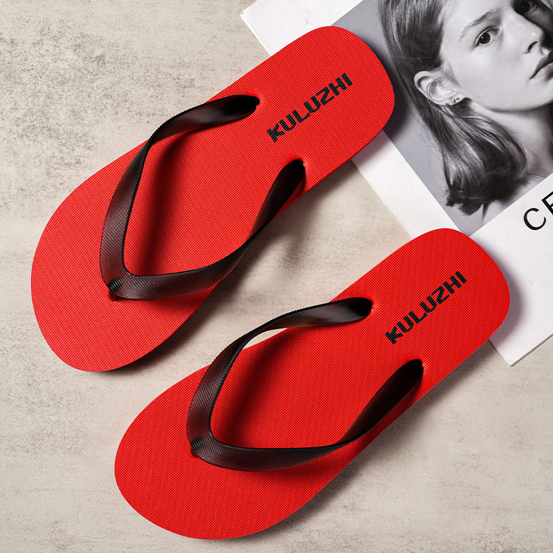 Cool Straight Slippers for Men's Summer Outer Wear, Fashionable and Versatile Men's Flip-Flops, Non-Slip Soft-Soled Beach Sandals