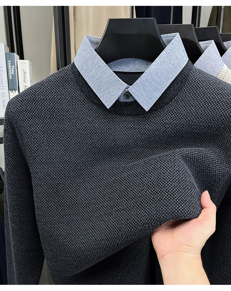 Herbst/Winter 2026/2025: Neues zweiteiliges Herren-Langarmshirt mit Fleecefutter, dicker, einfarbiger Sohle und schlichtem Design_voghion.com