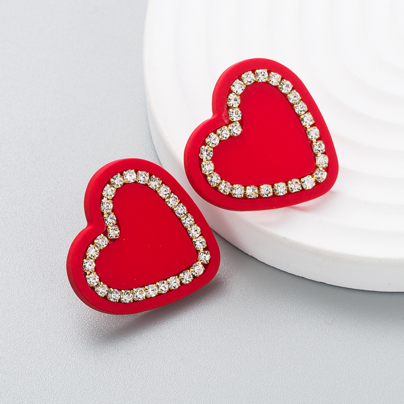 Fashion Contrast Color Inlaid Rhinestone Heart-shaped Earrings display picture 5