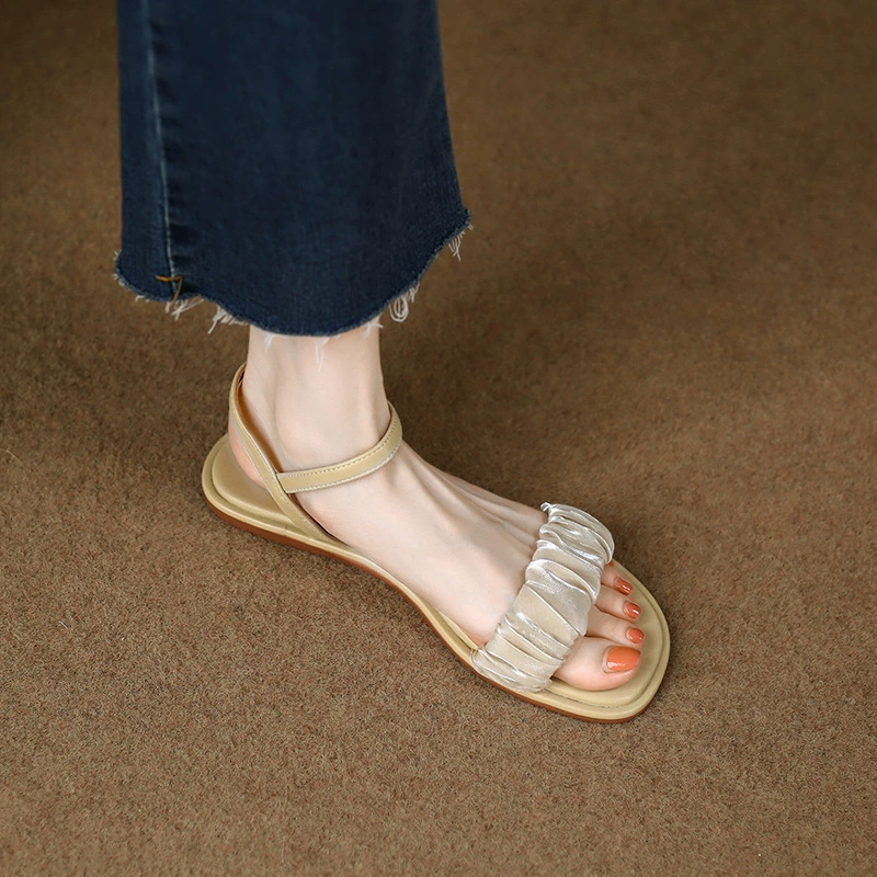 Pick Up Girl 7468-1 летние сандалии Joker на плоской подошве женские Рабочие не уставшие ноги показать ноги маленькие корейские версии Сказочный Стиль римские туфли