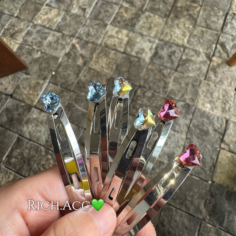 【Real Shot】Fashionable Girl Gave Me This One~ Exquisite and Simple Metal Ins-Style Colorful Diamond Heart Hairpin Bangs Clip