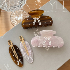 Alan ニッチリボンアセテートクリップライト高級ガールヘアクリップフレンチレトロサメクリップサイドクリップヘアアクセサリー女性用