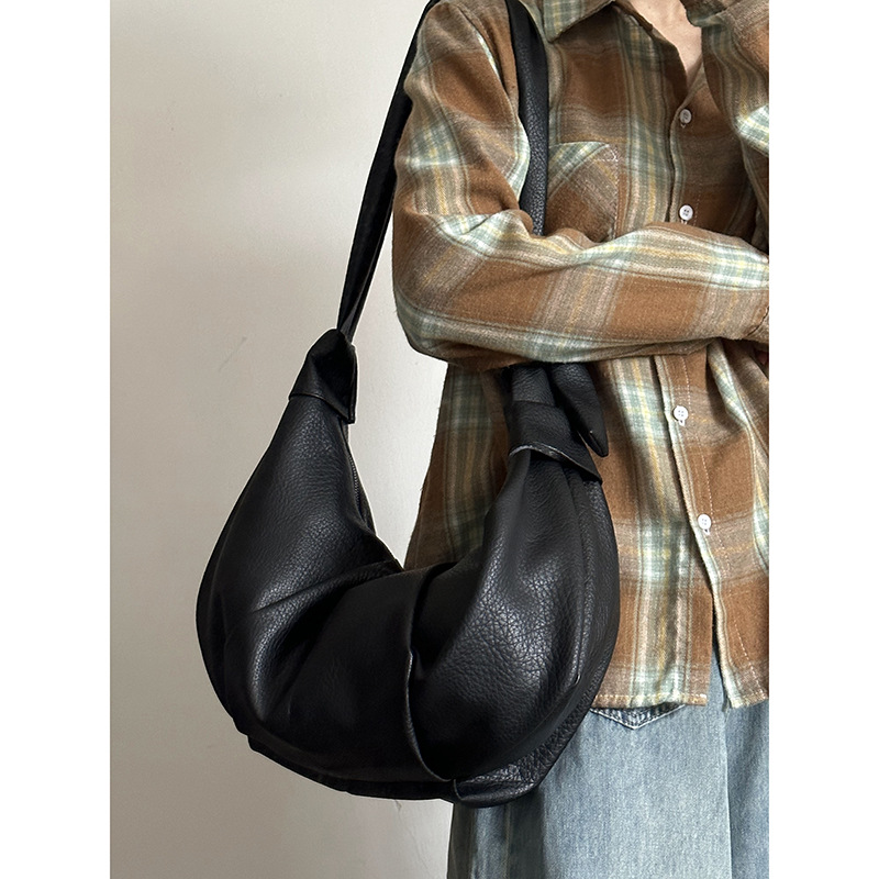 Borsa a tracolla a pieghe in morbida pelle stile coreano retrò, stile pigro, casual, versatile, da pendolare, borsa a tracolla, borsa a croissant_voghion.com
