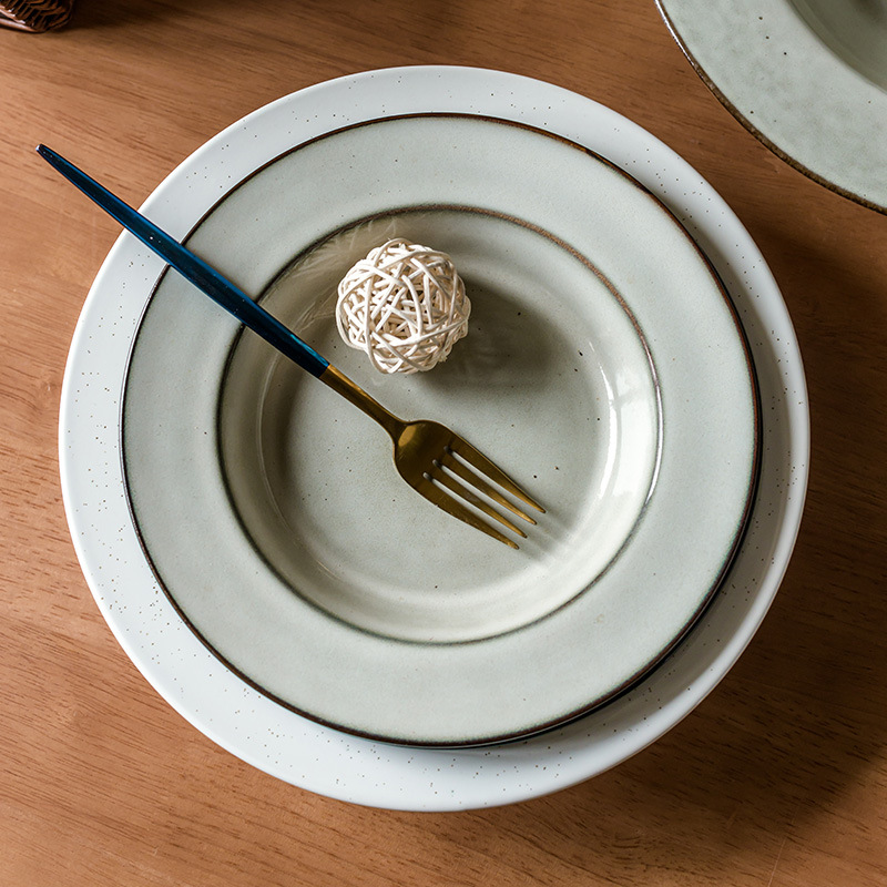 Sombrero de paja, cuencos y platos, colección grande, cerámica retro japonesa, postres occidentales, platos de sopa, bandejas de casa de familia, platos de ensalada al por mayor