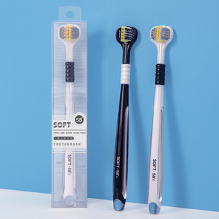 Calf adventures independent transparent packaging three-color hair spiral silk three-side toothbrush household adult soft hair toothbrush