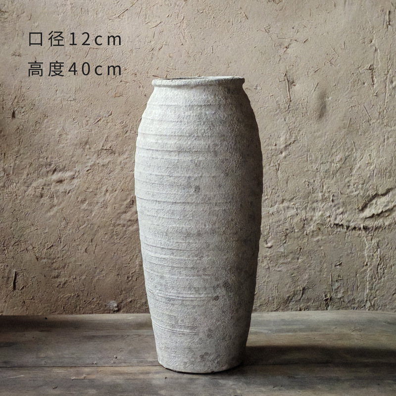 中国式のレトロな手作りの粗い陶器の花瓶の陶磁器の大きい腹の花器の大きいサイズの客間の玄関の装飾品の置物の卸売り|undefined