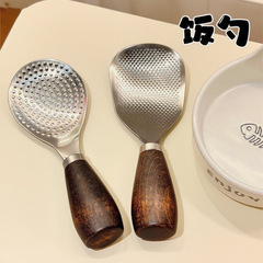 木柄不锈钢饭勺米饭铲子家用可立式木柄家用勺子厨房盛饭电饭煲