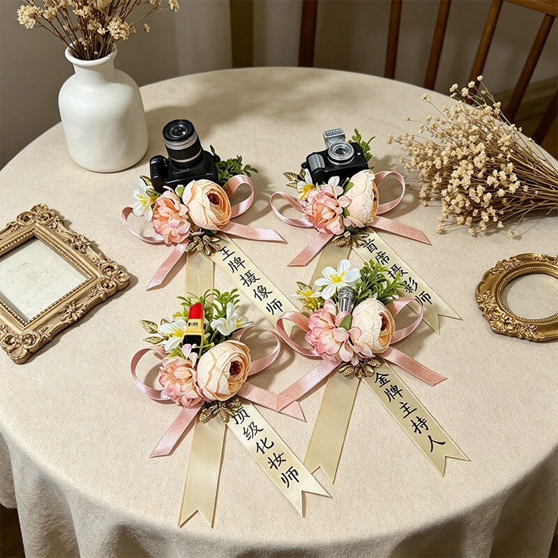 Four Grand Flowers for Wedding Boutonnieres, Photographer, Makeup Artist, Wedding Gift Box, Chinese Knot, Bride and Groom Boutonnieres