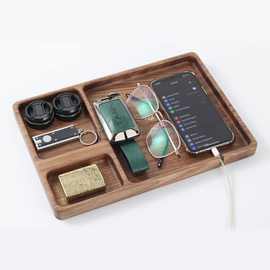 实木桌面收纳玄关分格眼镜收纳盒整理盒卧室手机耳机杂物储物盒