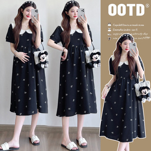 Maternity 2025 Summer New Sweet Loose Elegant Slimming plus size Mid-length Pregnant Women dress