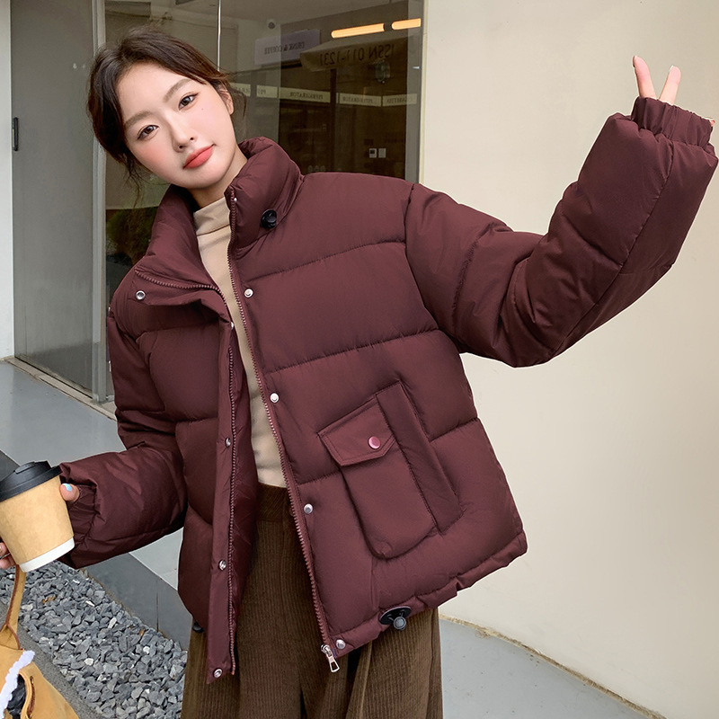 Invierno de nuevo estilo coreano de ropa de algodón caliente y gruesa de cuello corto de pan abrigo a prueba de viento pequeño estilo de moda image 10